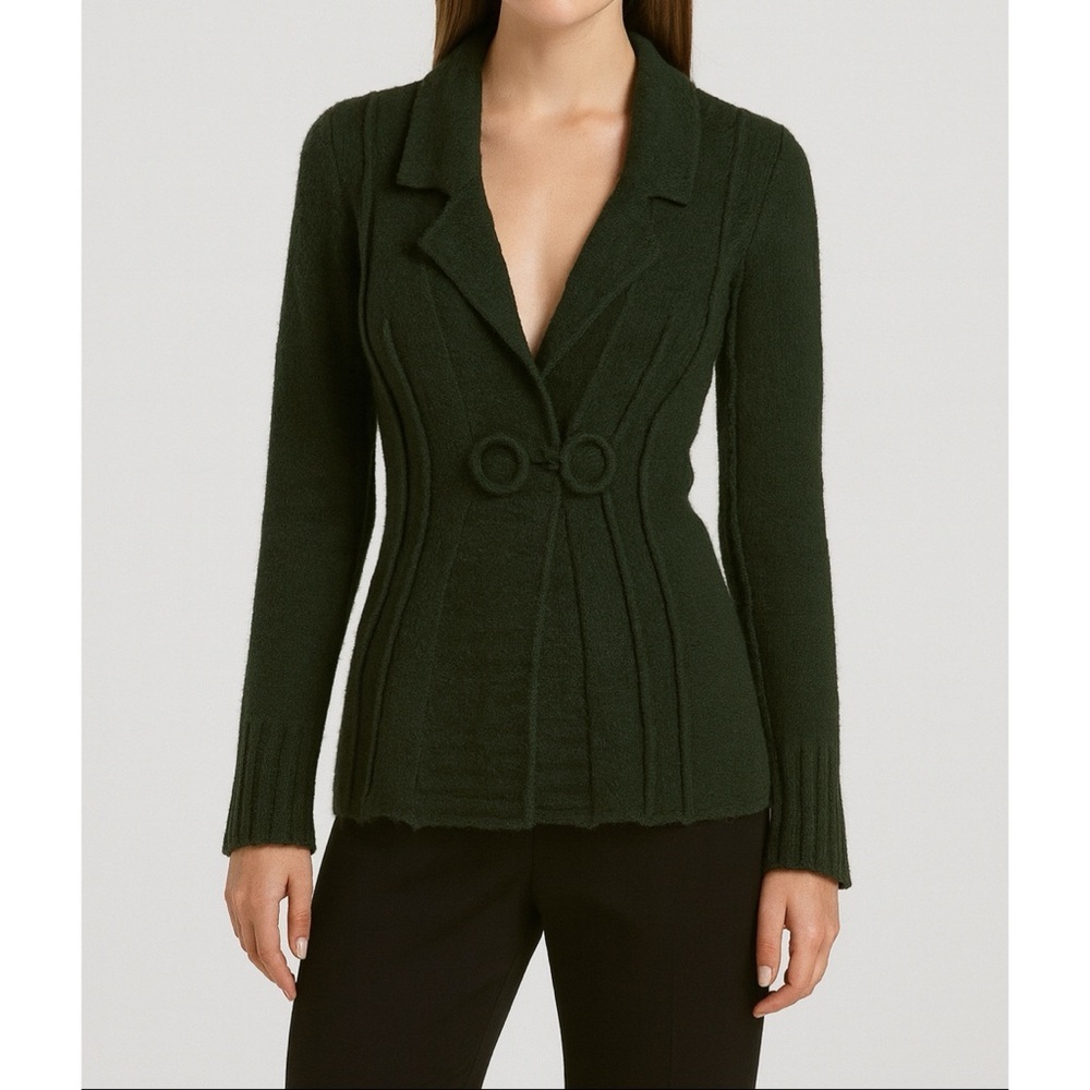 Anthropologie CHARLIE & ROBIN Rings 100% Wool Green Knit Sweater Cardigan Jacket